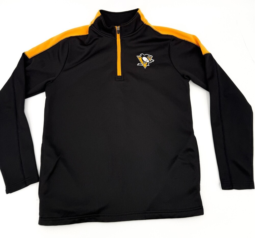 Pittsburgh Penguins Pullover Mens Small Black Gold NHL Hockey Quarter Zip Top